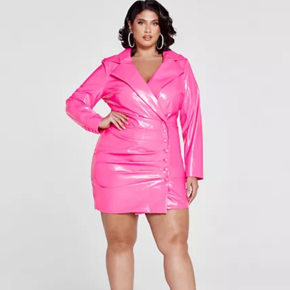 Fashion to Figure x Patrick Starrr Plus Size Pink Vegan Leather Blazer Dress💖💗